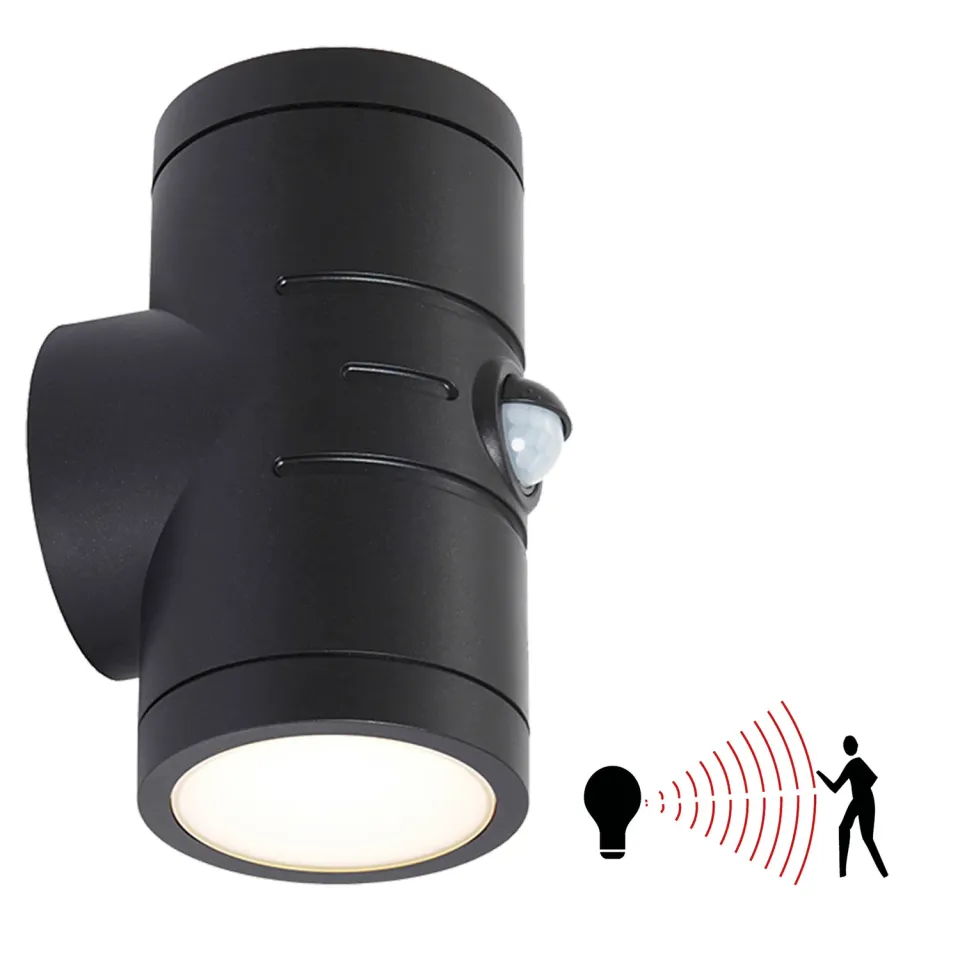 Gevelspot zwart up-down LED 2x5W sensor 3-6K