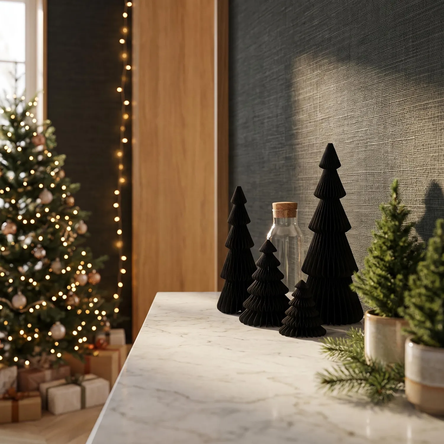 Urbanjungl Papieren boom zwart kerstset 4 stuks