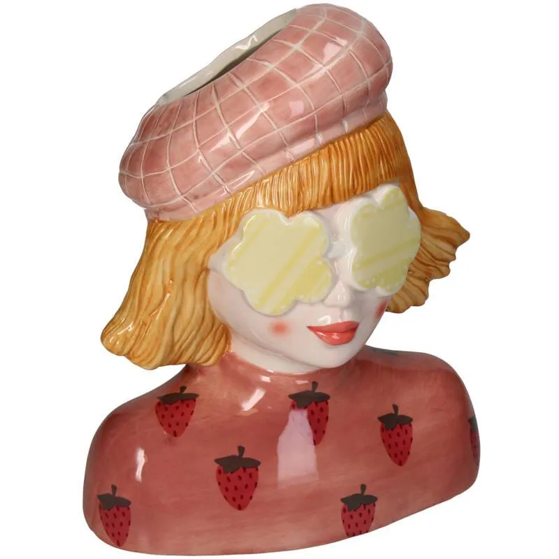 Urbanjungl Vaas Meisje aardbei roze aardewerk 24 cm