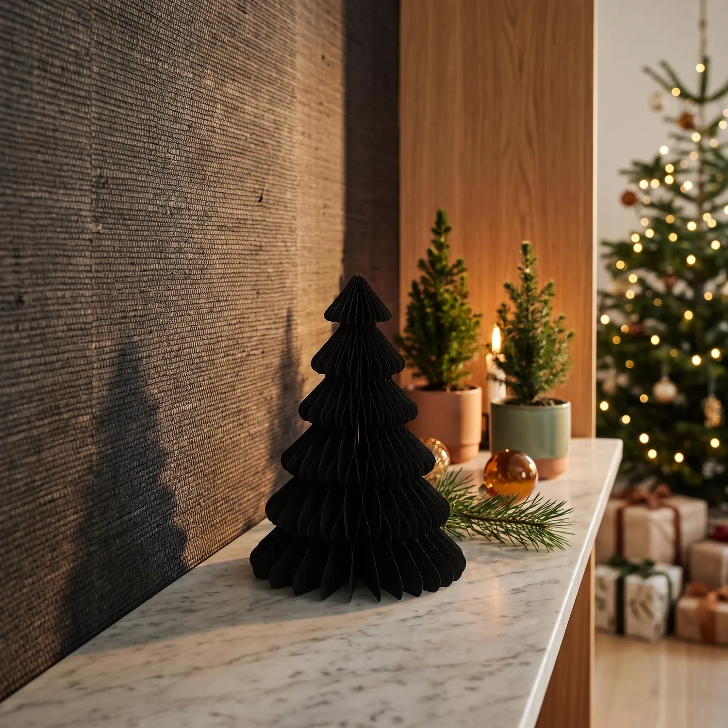 Urbanjungl Papieren boom zwart kerstset 4 stuks
