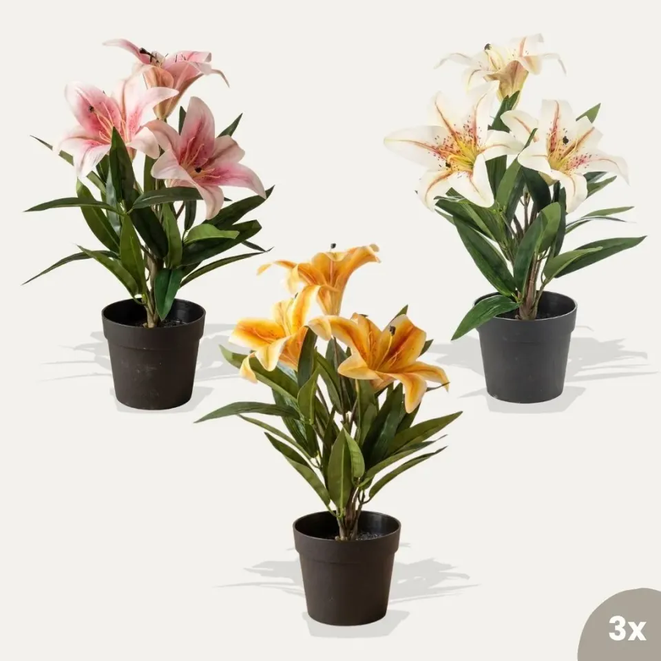 Urbanjungl Lelie Mix kunstplanten 3 stuks 33 cm creme oranje