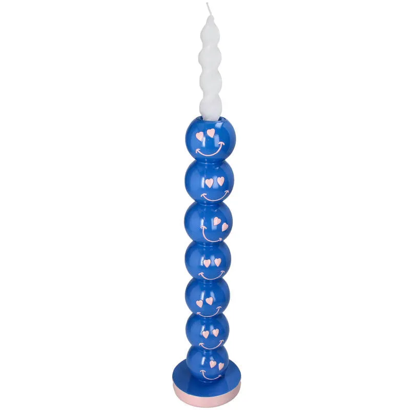 Urbanjungl Smiley Blauw Ballen kandelaar blauw 9x9x36cm