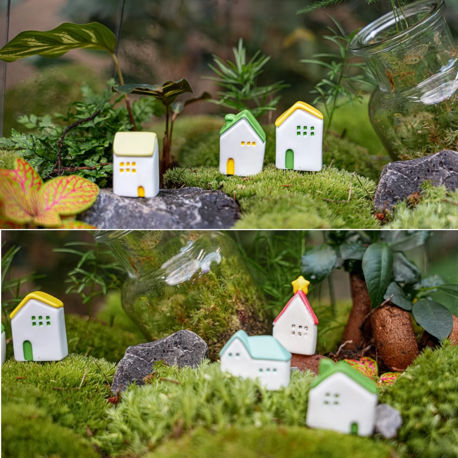 Urbanjungl Droomdorp miniatuur huisjes 6 stuks 2-3 cm