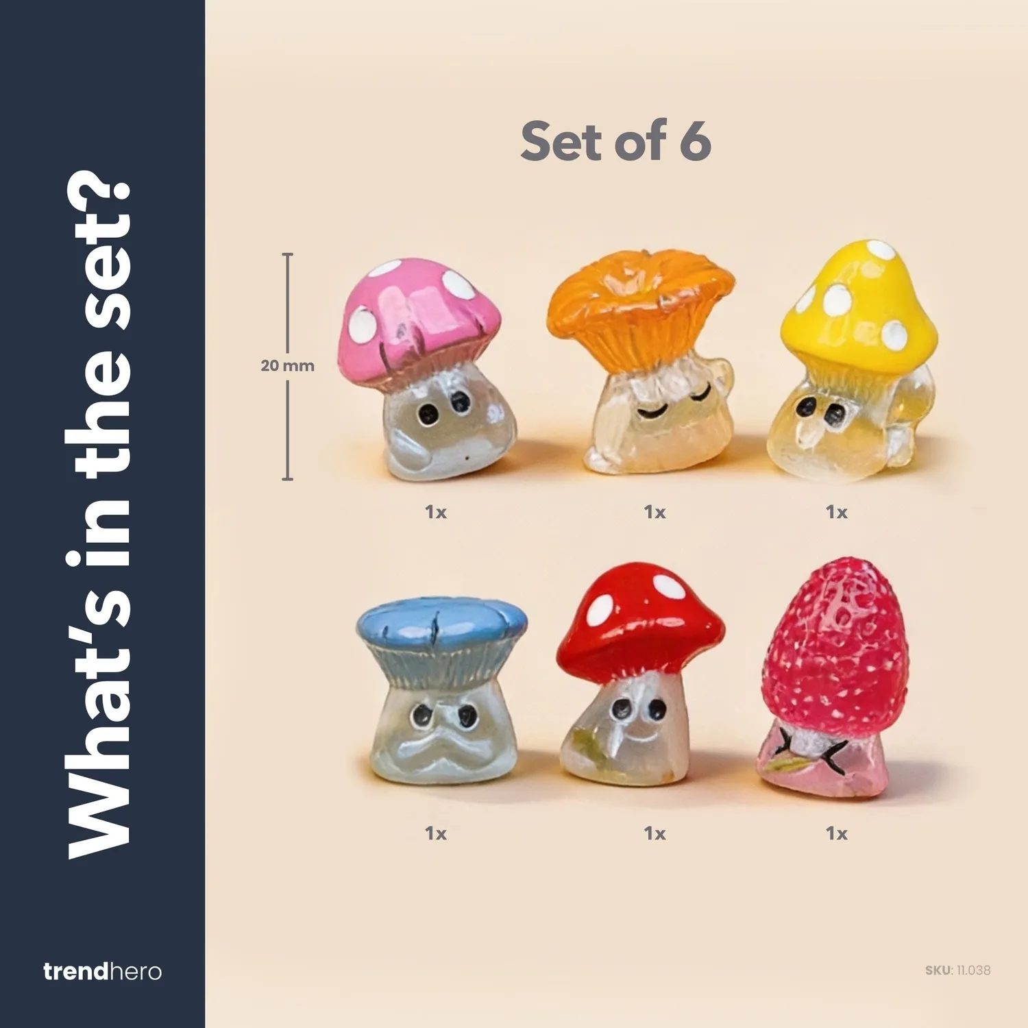 Urbanjungl Night Mushrooms mini figuren 2 cm set van 6 glow