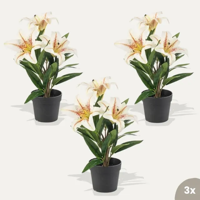 Urbanjungl Lelie crème kunstplanten 3 stuks onderhoudsvrij