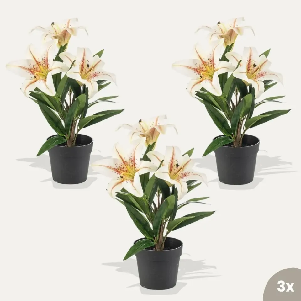 Urbanjungl Lelie crème kunstplanten 3 stuks onderhoudsvrij
