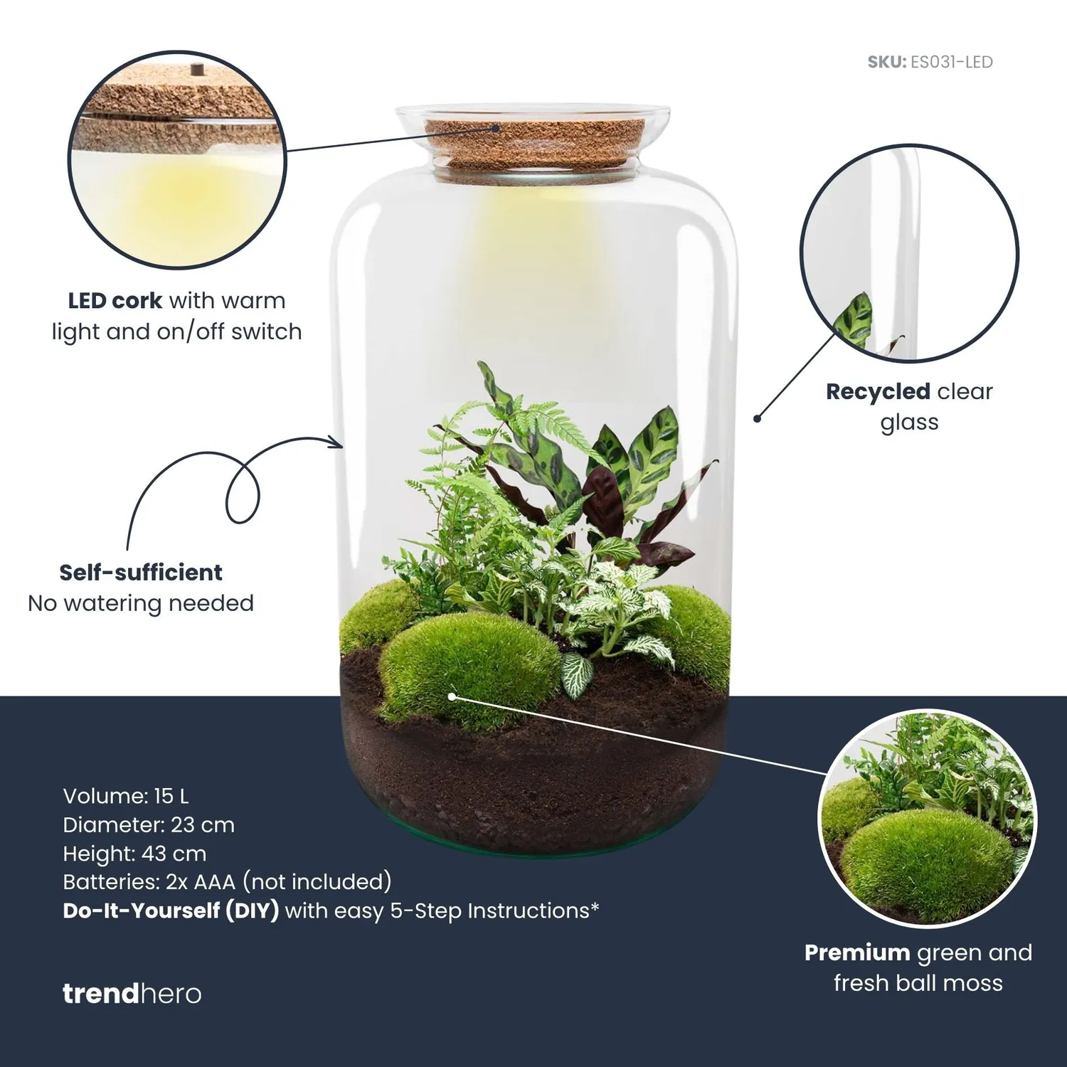 Urbanjungl Sven XL Botanisch planten terrarium LED