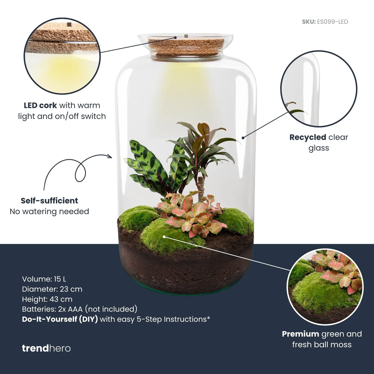 Urbanjungl Sven XL Palm Terrarium met Licht Ø23 cm