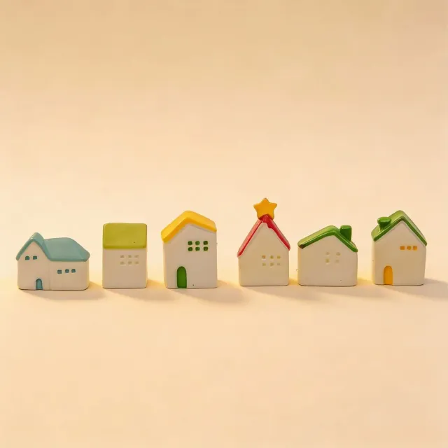 Urbanjungl Droomdorp miniatuur huisjes 6 stuks 2-3 cm