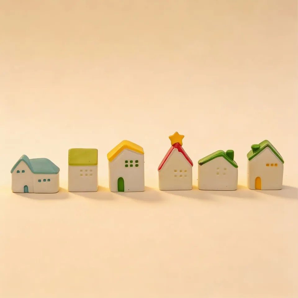 Urbanjungl Droomdorp miniatuur huisjes 6 stuks 2-3 cm