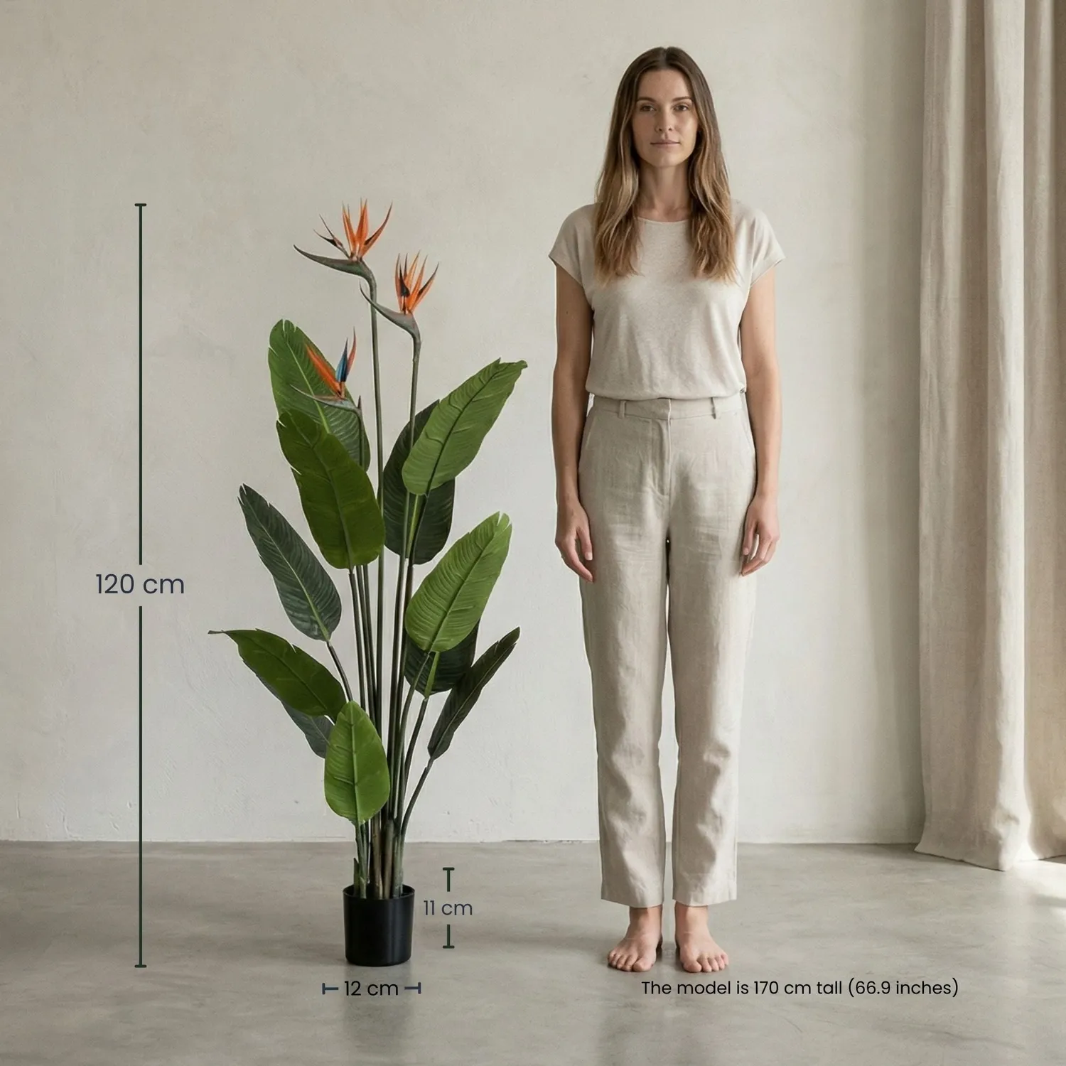 Urbanjungl Strelitzia kunstplant met bloemen 120 cm zwarte pot