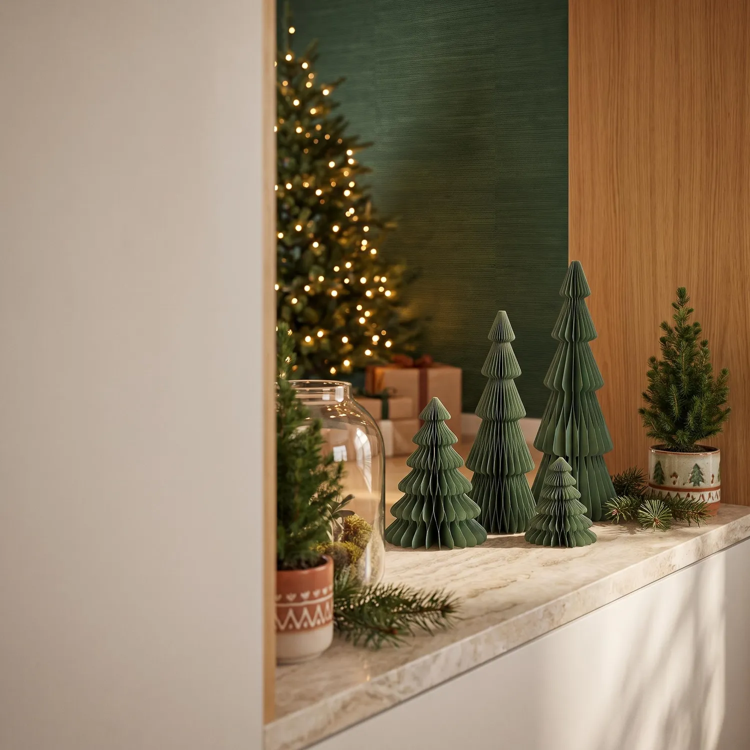 Urbanjungl Papierboom Groen Papieren Kerstboom 4 Stuks