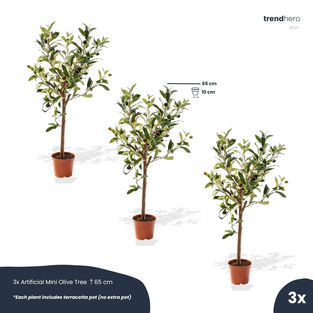 Urbanjungl Mini olijfboom kunstplant set van 3 65 cm