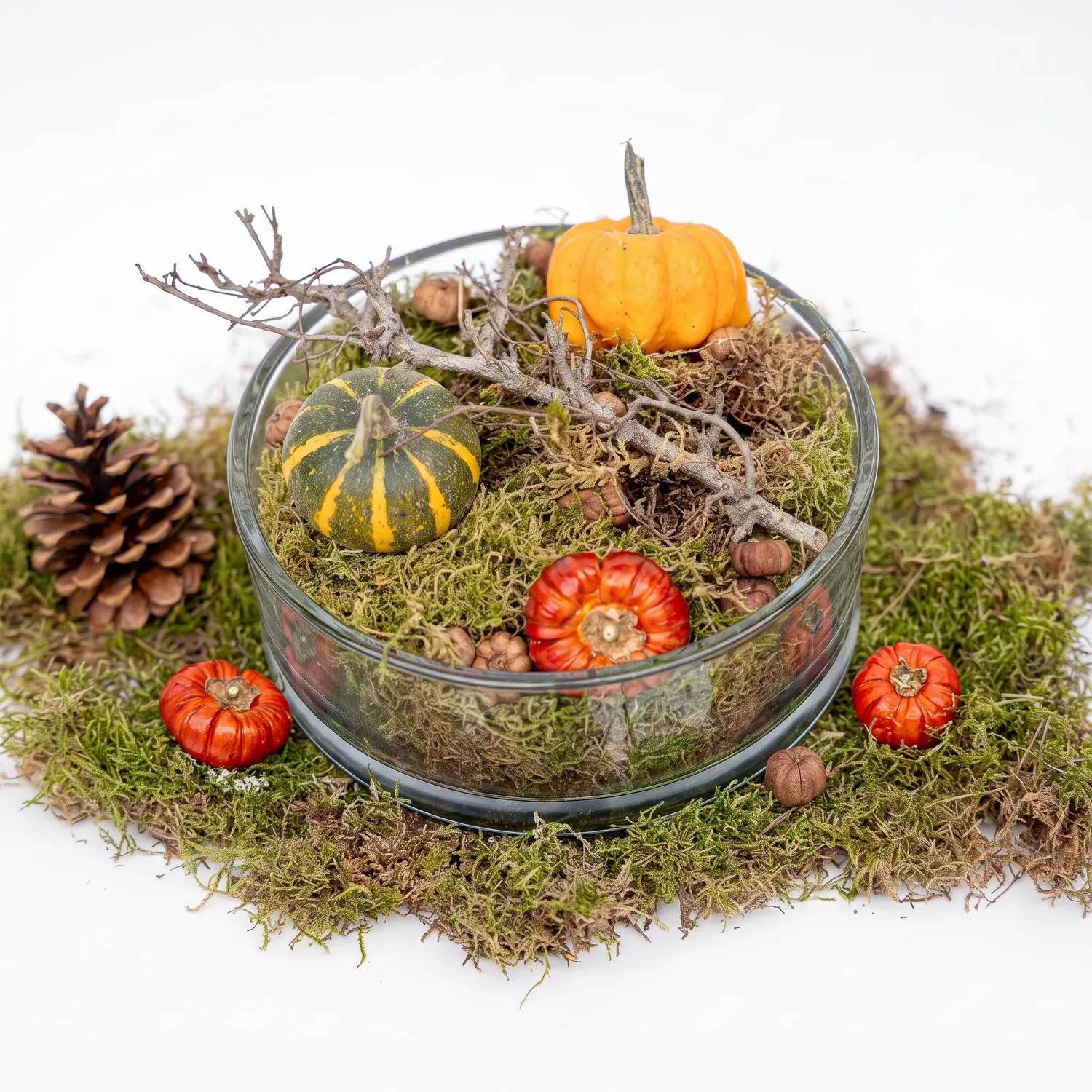 Urbanjungl Herfstschaal glas medium 20 cm pompoenen