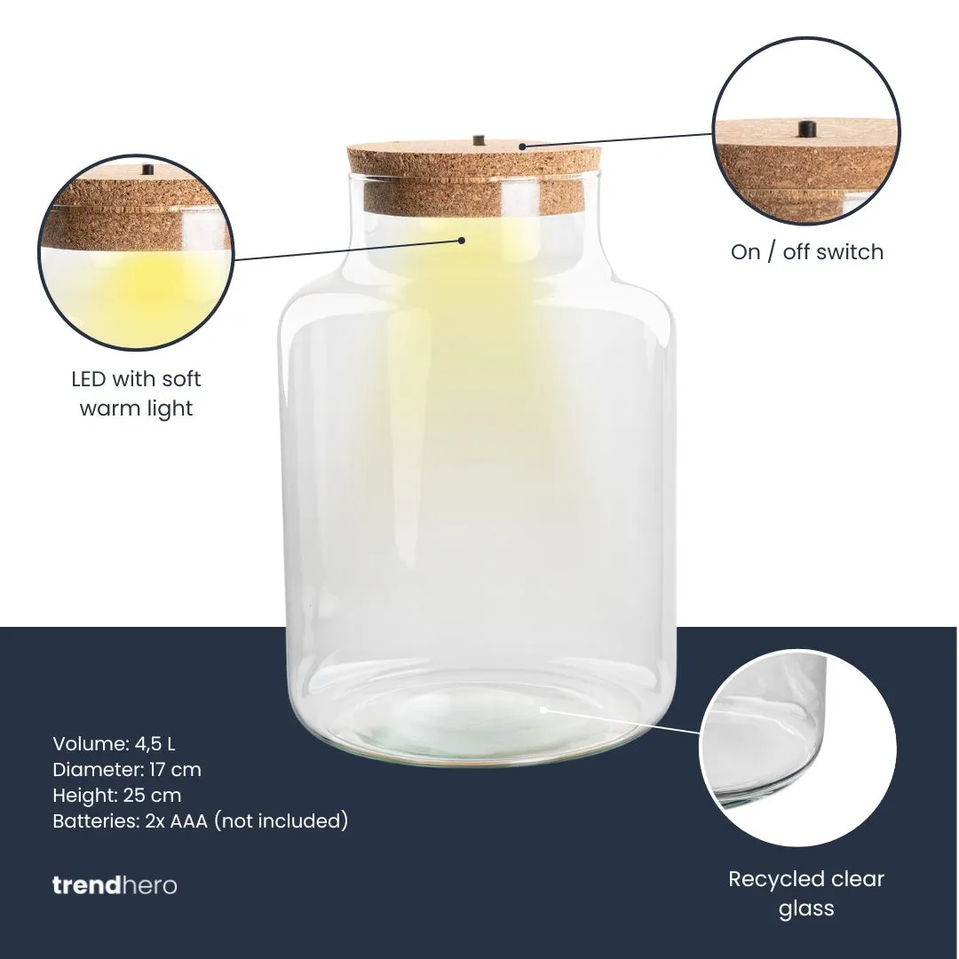 Urbanjungl Little Milky terrarium fles 17 cm met LED-kurk