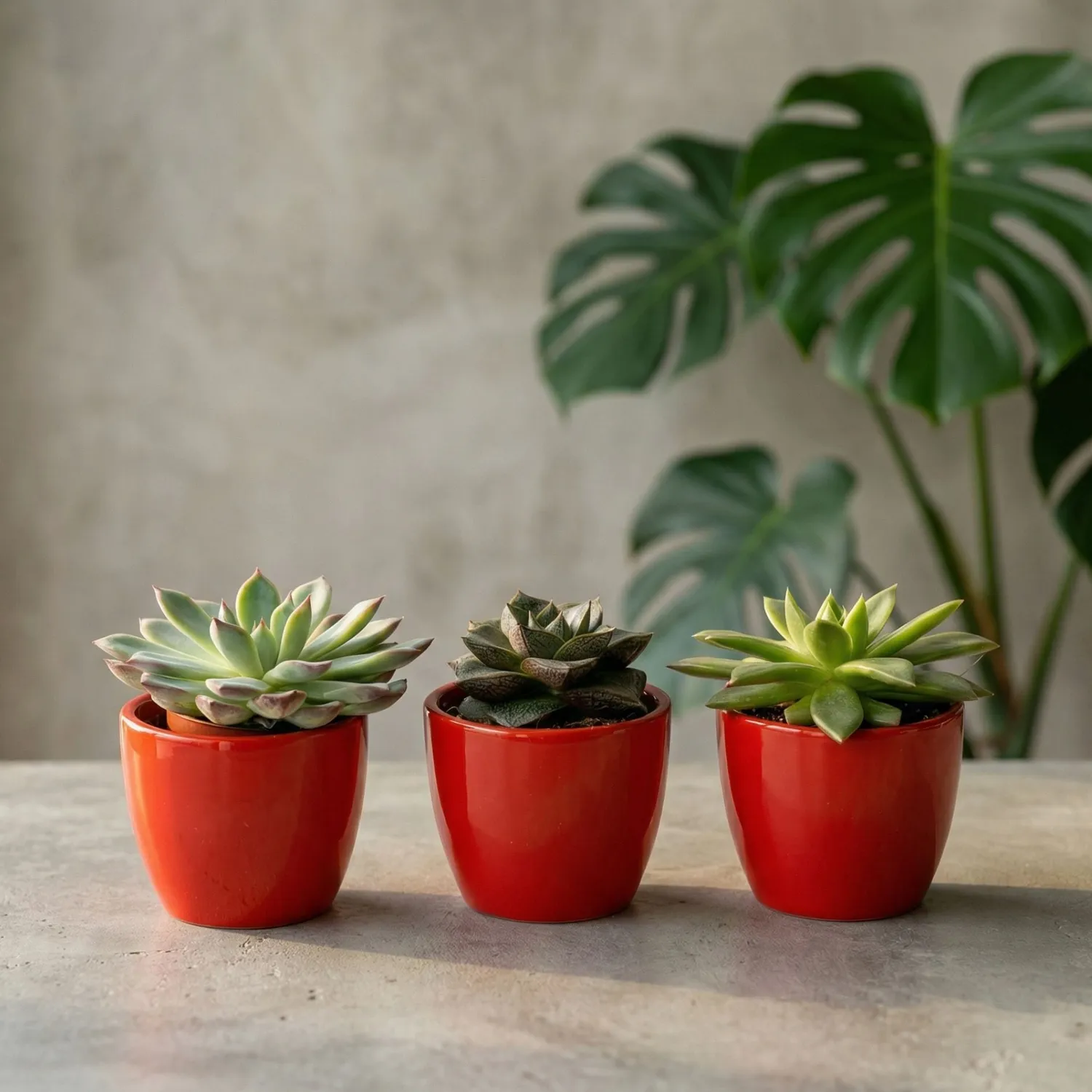 Urbanjungl Succulenten set van 3 vetplanten rode pot