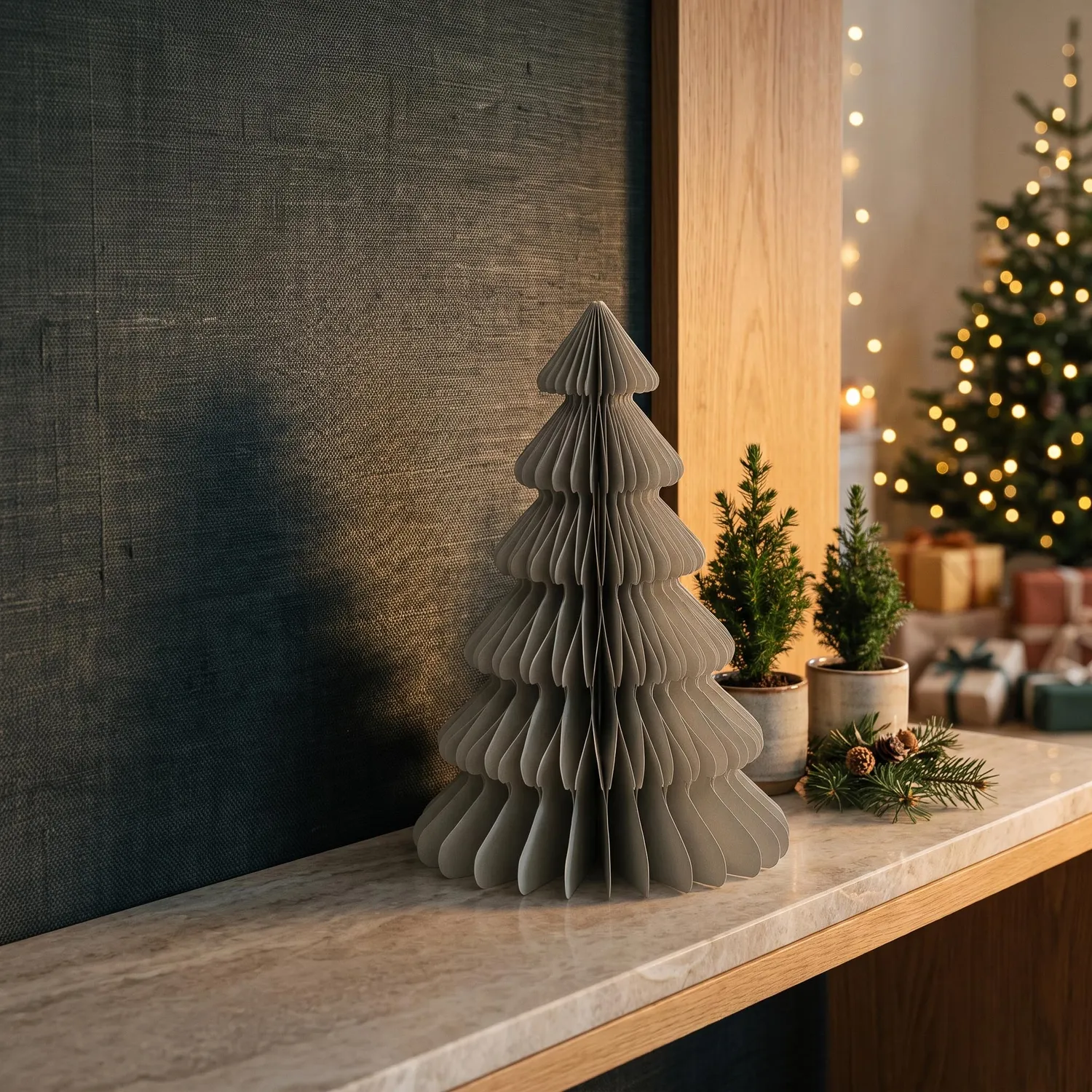 Urbanjungl pastelgroen papieren kerstboom 3 stuks vouwbaar