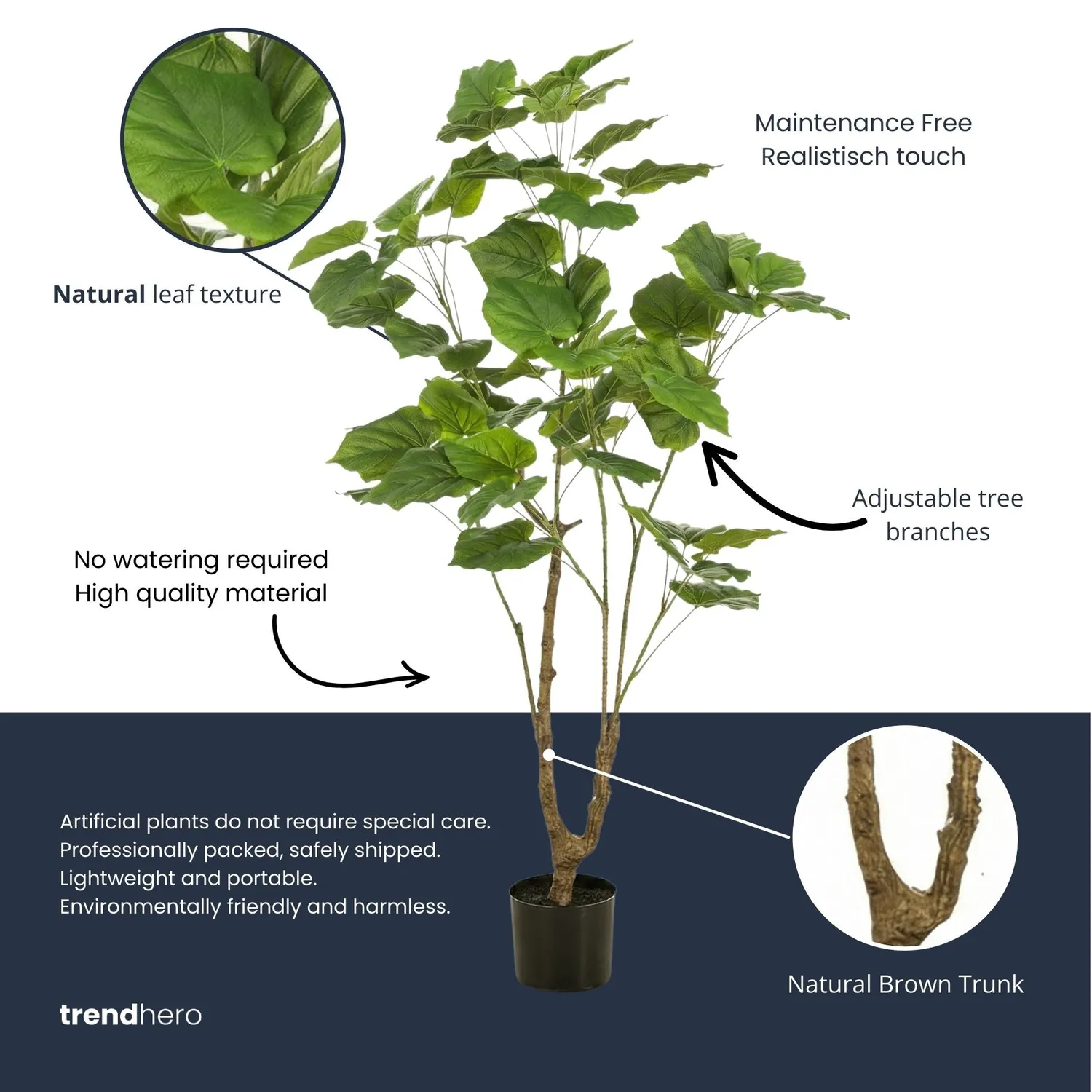 Urbanjungl Ficus Umbrella kunstplant 125 cm grote bladeren