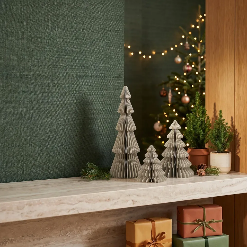 Urbanjungl pastelgroen papieren kerstboom 3 stuks vouwbaar