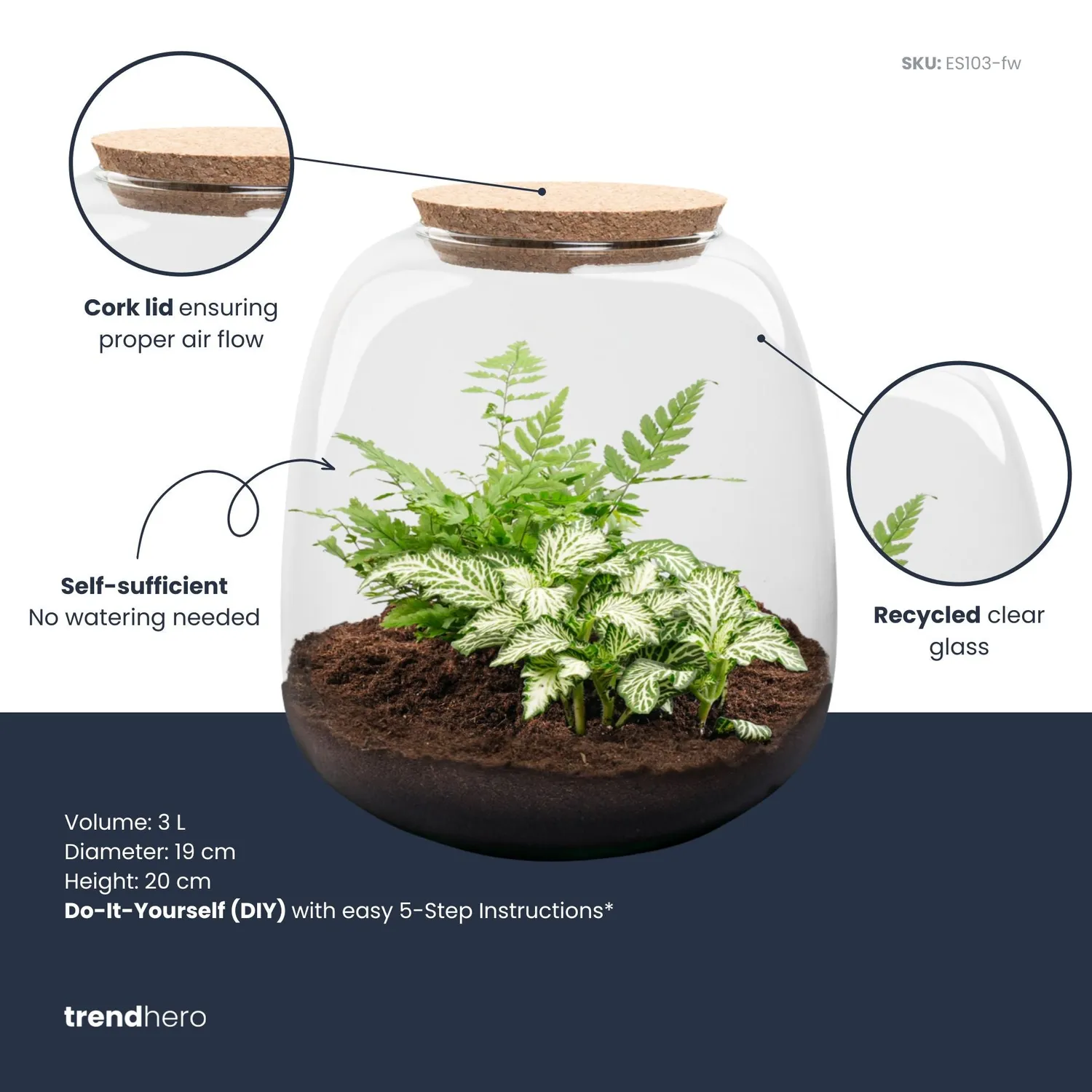 Urbanjungl Emma Mini terrarium DIY kit met kurk Ø19 cm