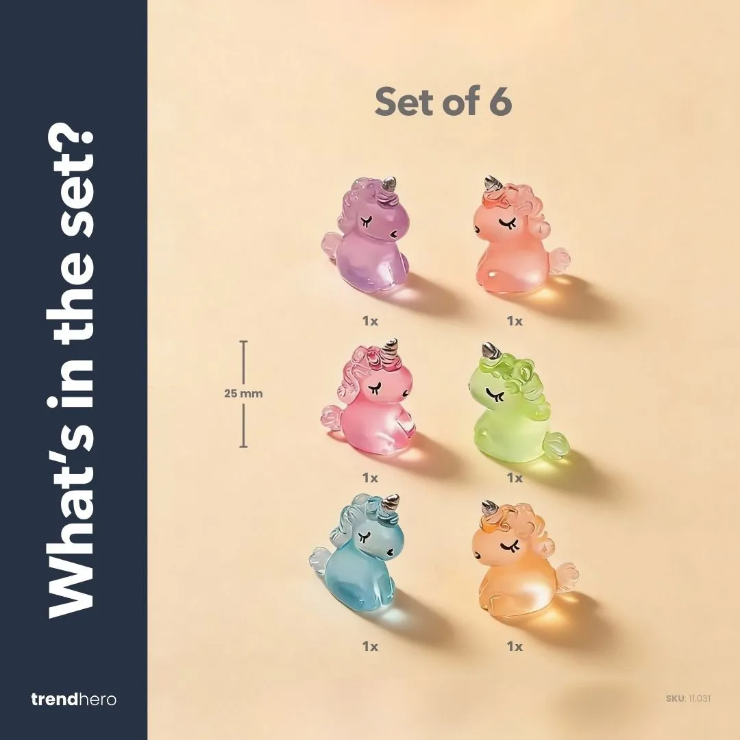 Urbanjungl Unicorns glow in the dark figuren 6 stuks 2,5 cm