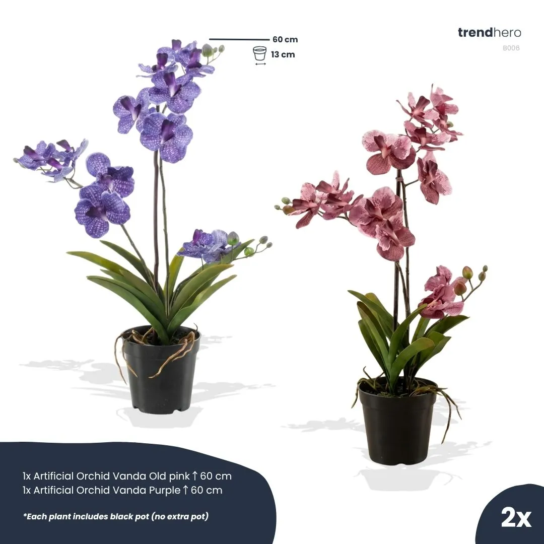 Urbanjungl Vanda mix orchidee kunstplant 2 stuks roze paars