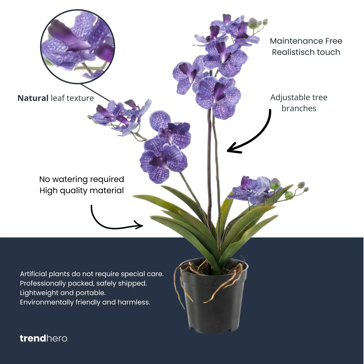 Urbanjungl Vanda paars kunstplant 60 cm in pot