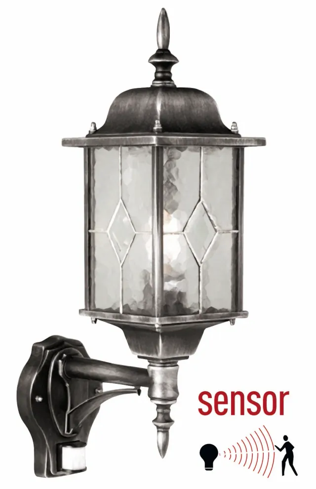 Wexford Sensor gevel lamp zwart-zilver E27 met sensor