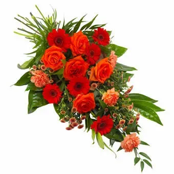 Planten & Zo rood-oranje rouwboeket medium