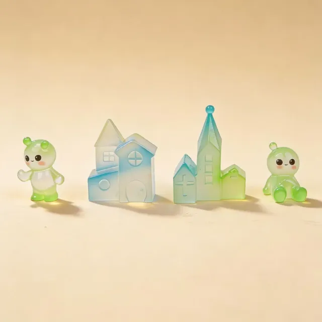 Urbanjungl Glow Village miniatuurdorp 4 stuks glow in the dark