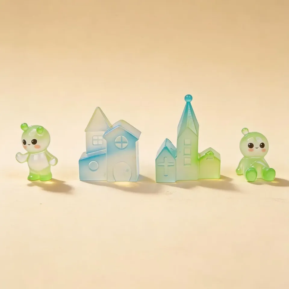 Urbanjungl Glow Village miniatuurdorp 4 stuks glow in the dark