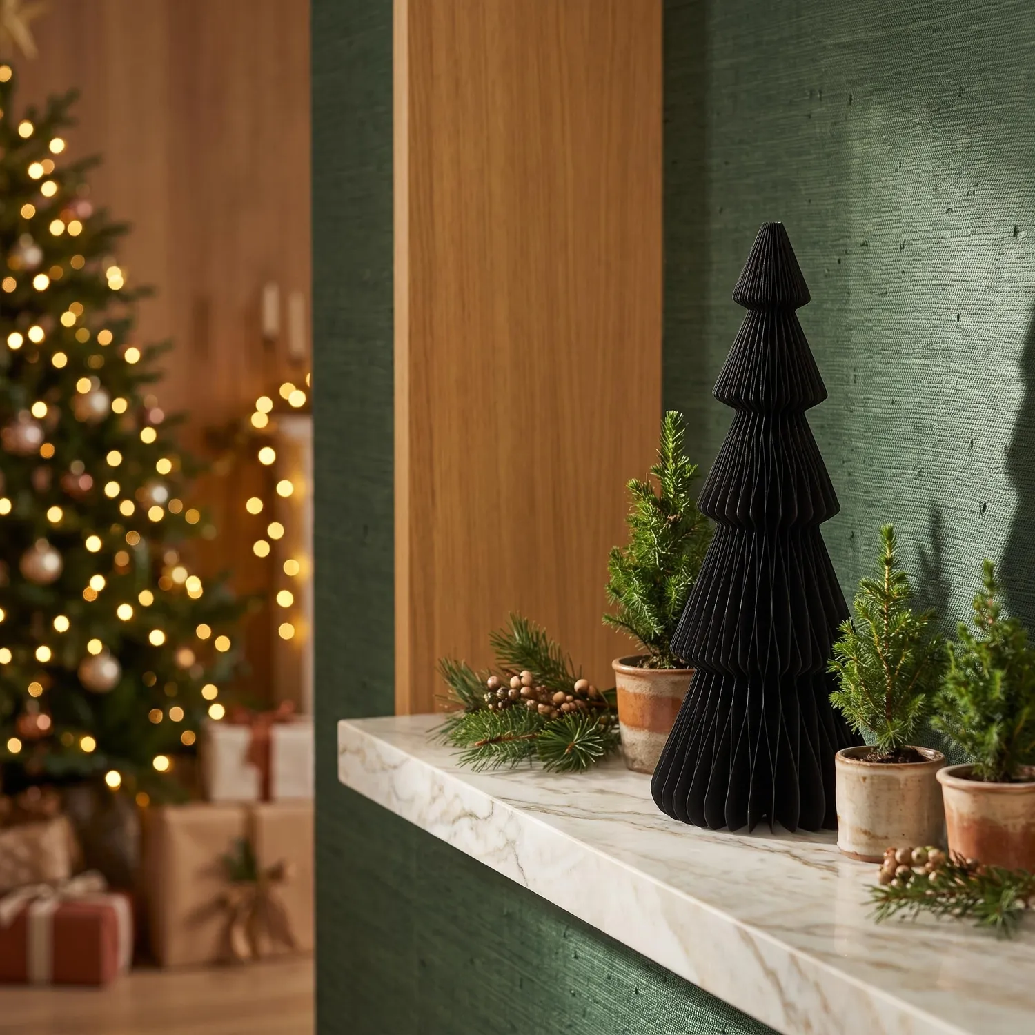 Urbanjungl Papieren boom zwart kerstset 4 stuks