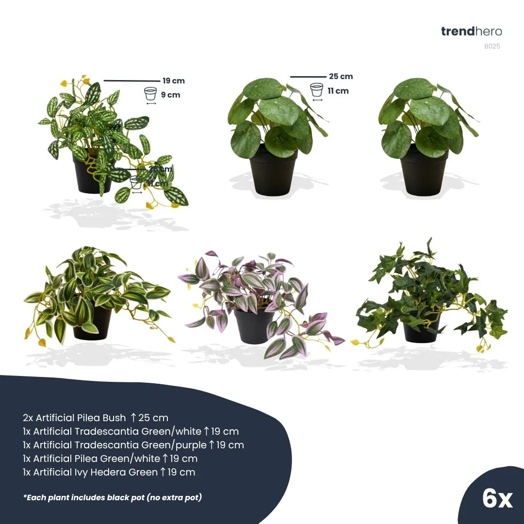 Urbanjungl Mini Plants XL kunstplanten 6 stuks in pot