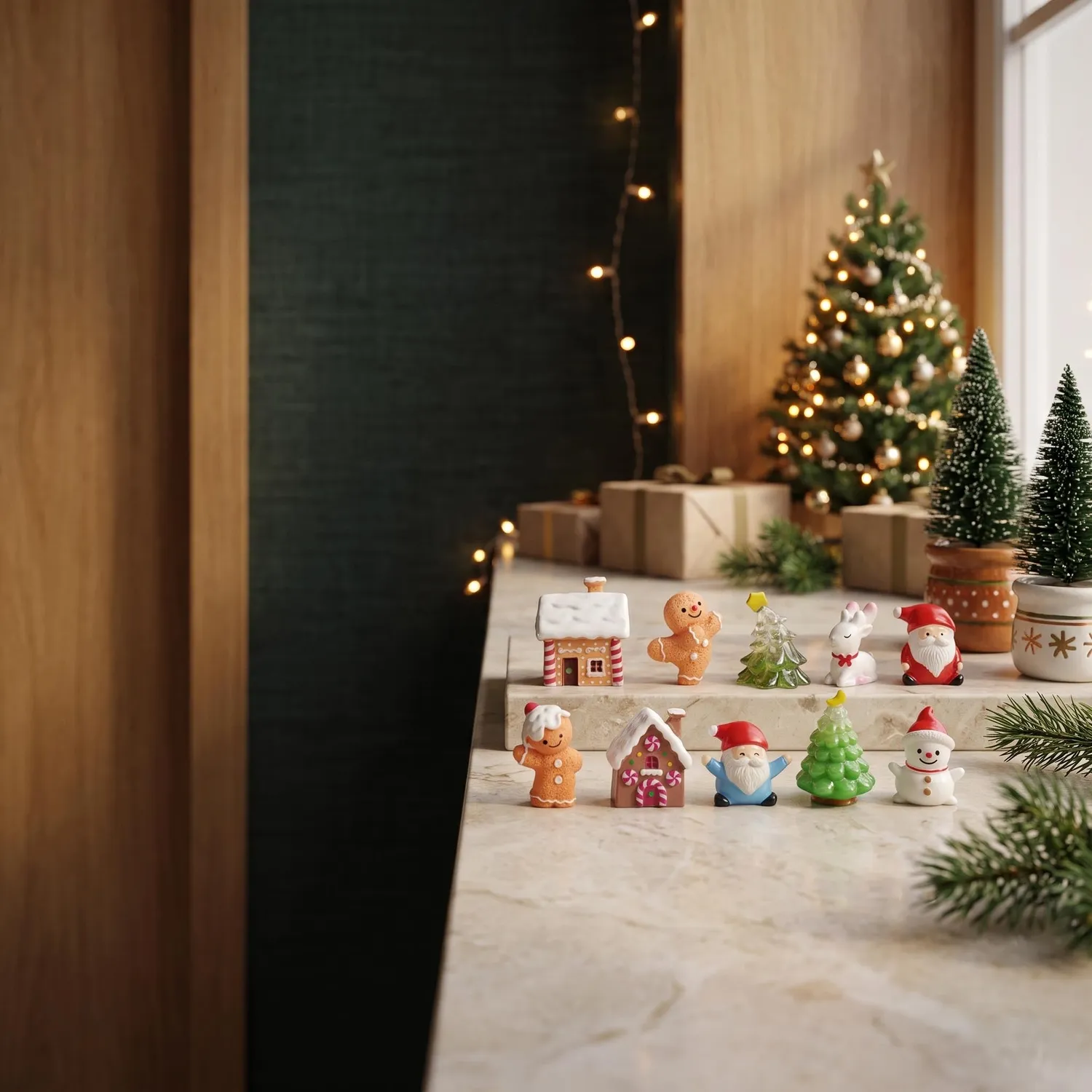 Urbanjungl Gingerbread Kerstdorp miniatuur set 10 st 2-3,5 cm