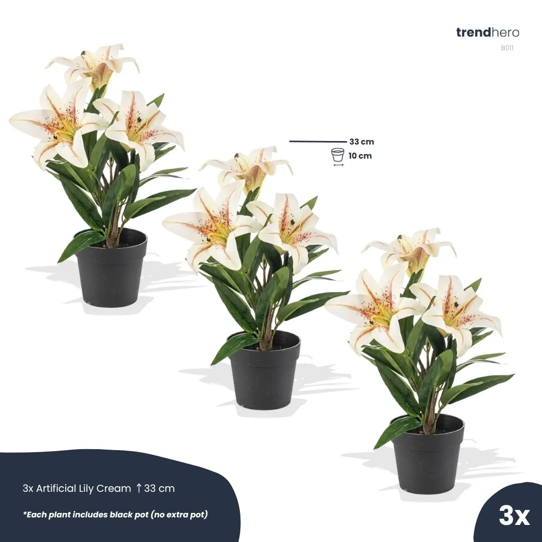 Urbanjungl Lelie crème kunstplanten 3 stuks onderhoudsvrij