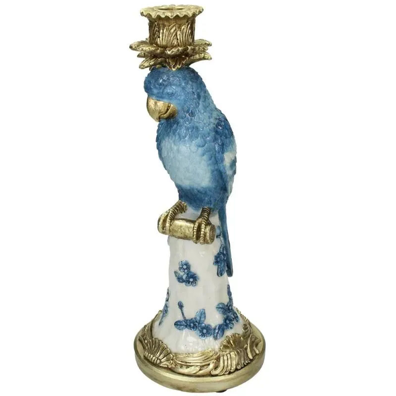 Urbanjungl Kandelaar blauwe vogel polyresin 36 cm