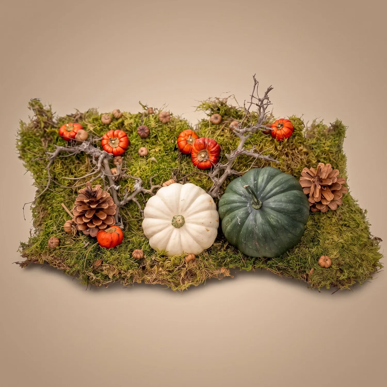 Urbanjungl Herfst deco kit pompoenen 12 cm natuurlijk