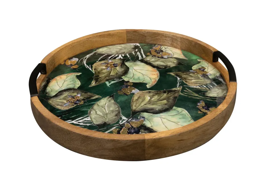 Designed by Lammie Bee Green dienblad rond D35 mangohout